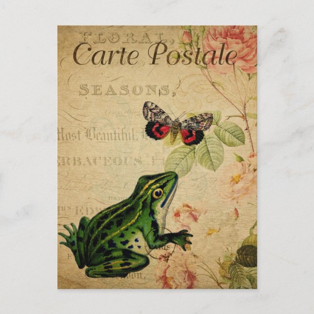 Vintage French Postcard, Retro Fog And Butterfly Postcard (Front)
