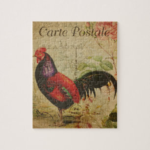 Vintage French Postcard Rooster Jigsaw Puzzle