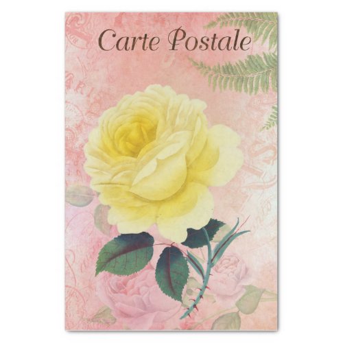 Vintage French Postcard Yellow Rose Decoupage Tissue Paper