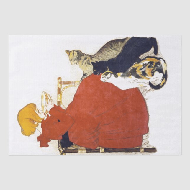 Vintage French Poster Cats Girl Milk Tissue Paper (Front)