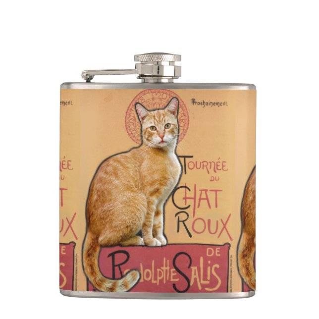    Vintage French Poster Style Orange Cat          Flask (Front)