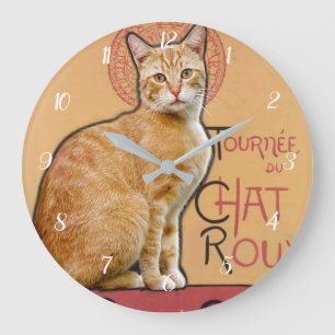 Vintage French Poster Style Orange Cat Large Clock