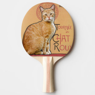 Vintage French Poster Style Orange Cat Ping Pong Paddle