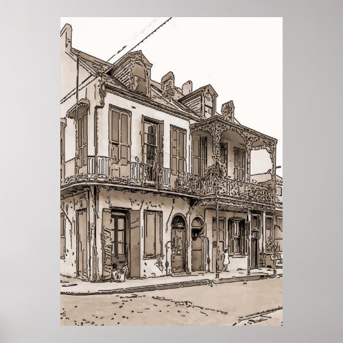 Vintage French Quarter New Orleans Poster