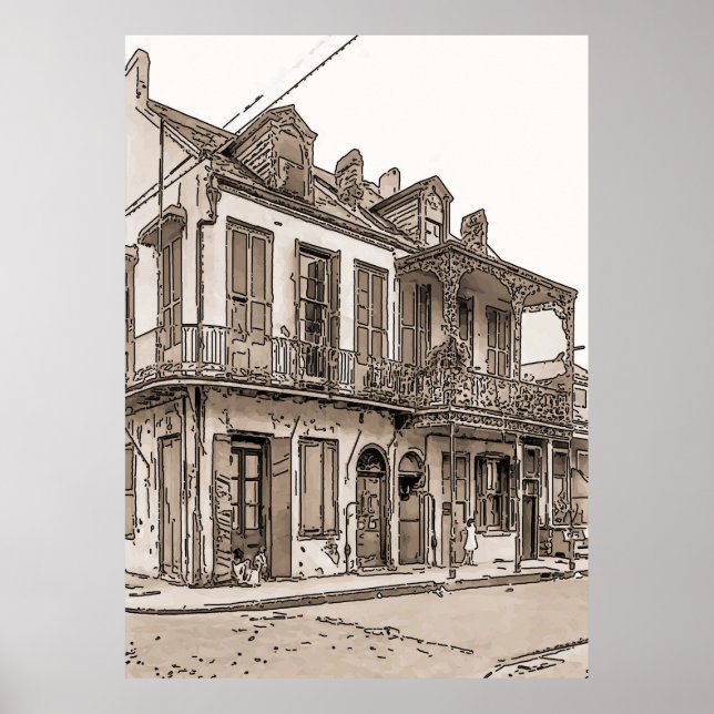Vintage French Quarter, New Orleans Poster (Front)