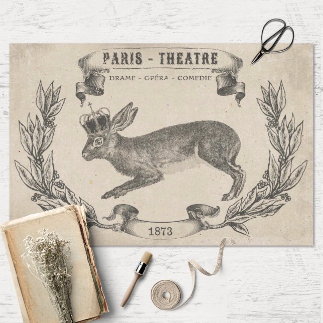 Vintage French Rabbit with Crown Decoupage Tissue Paper (Creator Uploaded)