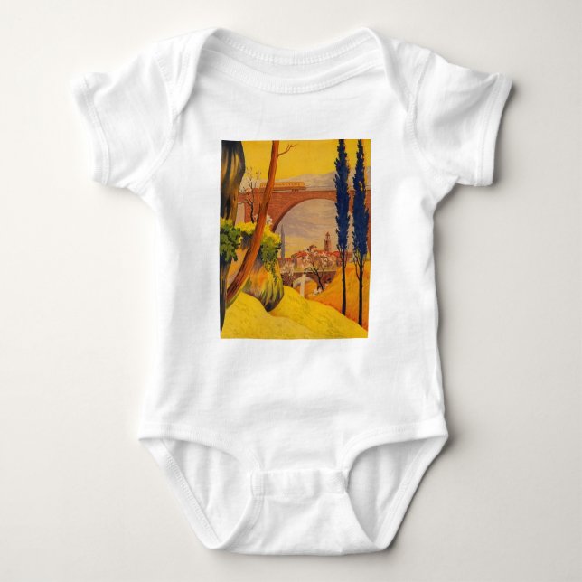 Vintage French Railroad Travel Baby Bodysuit (Front)