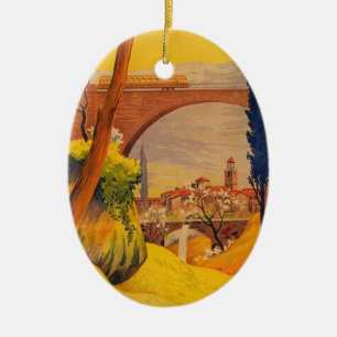 Vintage French Railroad Travel Ceramic Ornament