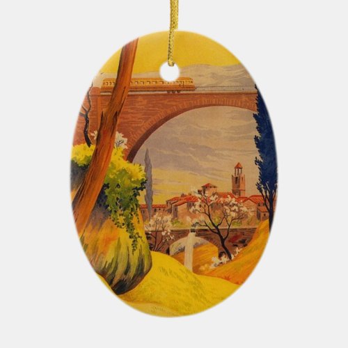 Vintage French Railroad Travel Ceramic Ornament