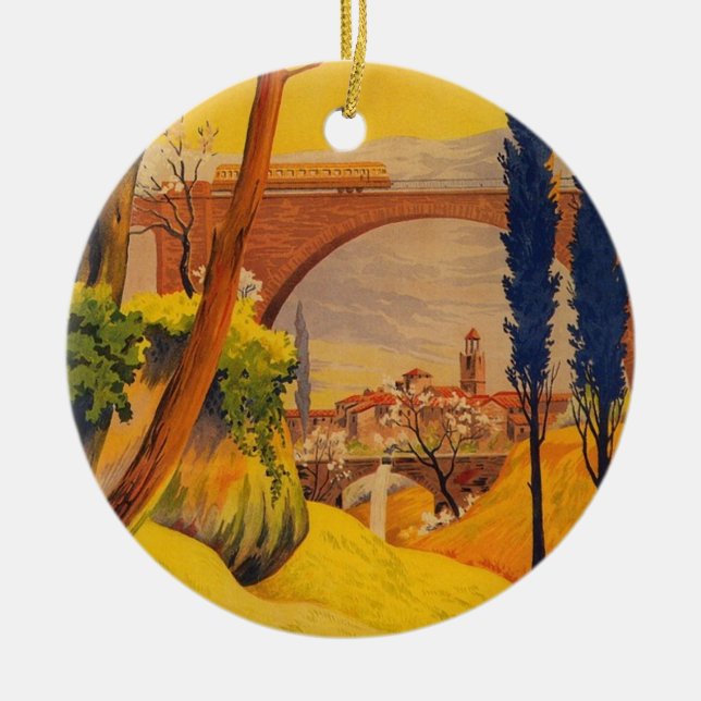 Vintage French Railroad Travel Ceramic Ornament (Front)