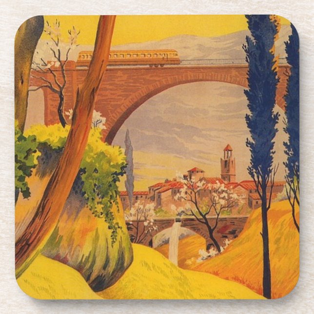 Vintage French Railroad Travel Drink Coaster (Front)