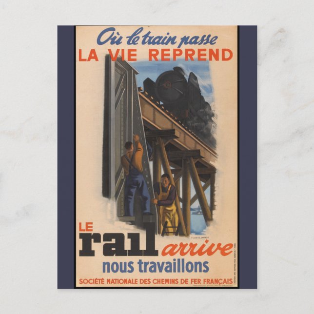 Vintage French Railroad Travel Europe Postcard (Front)