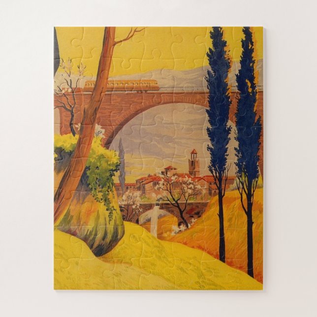 Vintage French Railroad Travel Illustration Art Jigsaw Puzzle (Vertical)