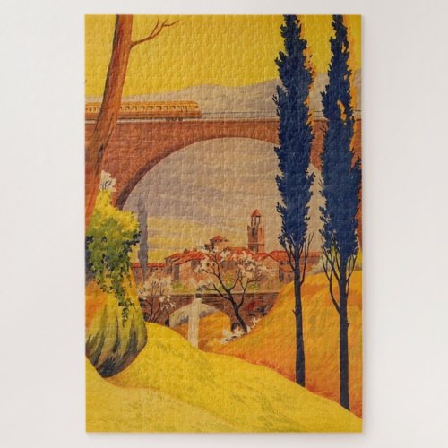 Vintage French Railroad Travel Illustration Art Jigsaw Puzzle