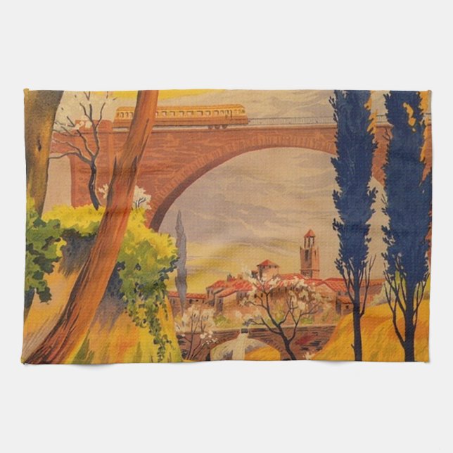 Vintage French Railroad Travel Kitchen Towel (Horizontal)