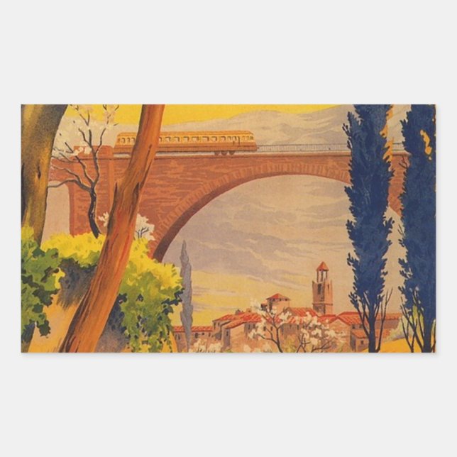 Vintage French Railroad Travel Rectangular Sticker (Front)