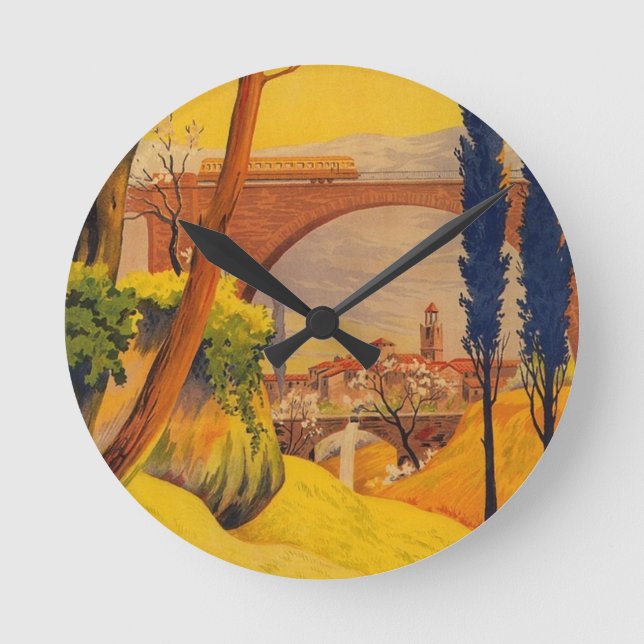 Vintage French Railroad Travel Round Clock (Front)