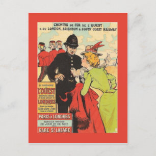 Vintage French railway poster, Paris to London Postcard