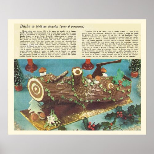 Vintage French recipe Christmas log 1930s Poster