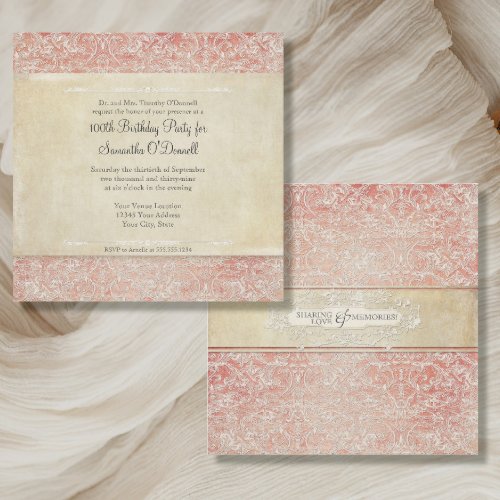 Vintage French Regency Lace 100th Birthday Invitation