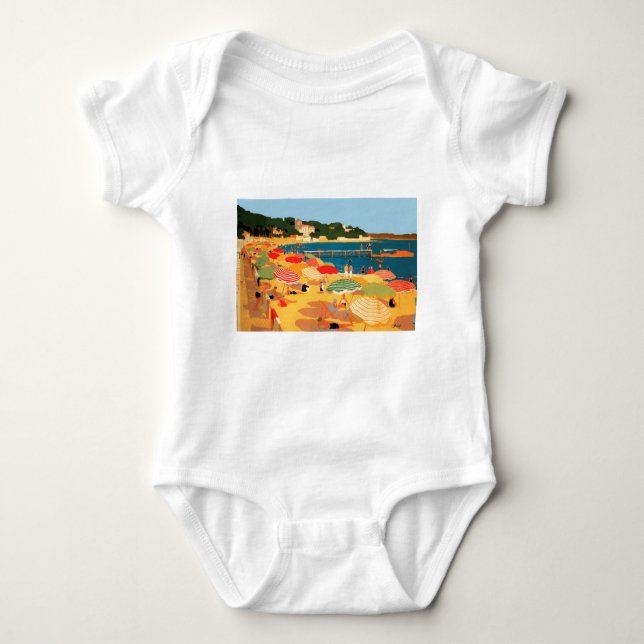 Vintage French Riviera Beach Baby Bodysuit (Front)