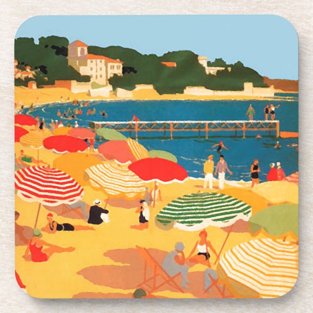 Vintage French Riviera Beach Beverage Coaster (Front)