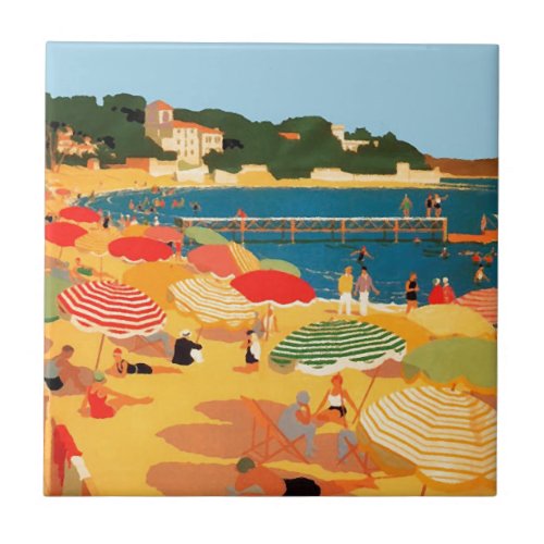 Vintage French Riviera Beach Ceramic Tile