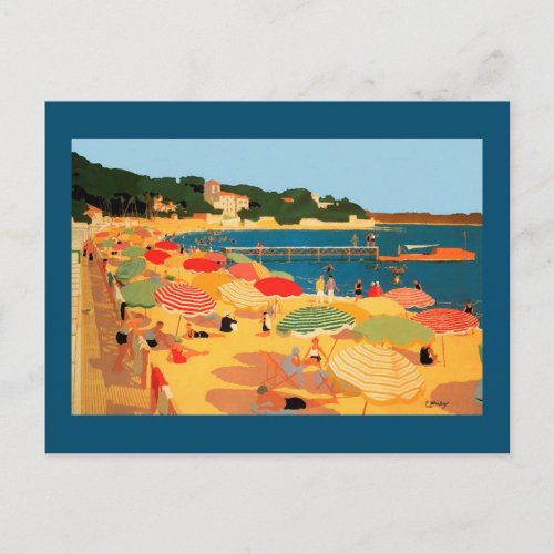 Vintage French Riviera Beach France Travel Art Postcard