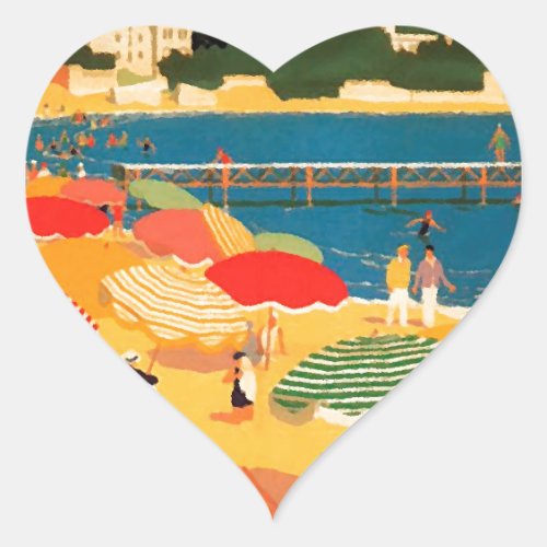 Vintage French Riviera Beach Heart Sticker