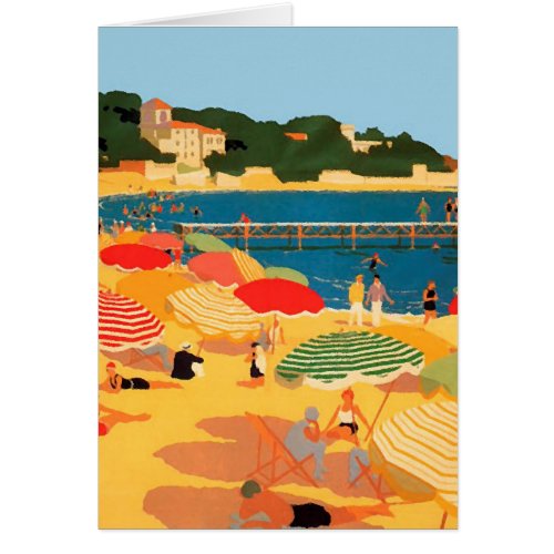 Vintage French Riviera Beach Illustration Card