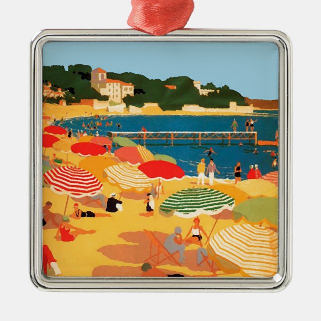 Vintage French Riviera Beach Metal Ornament (Front)