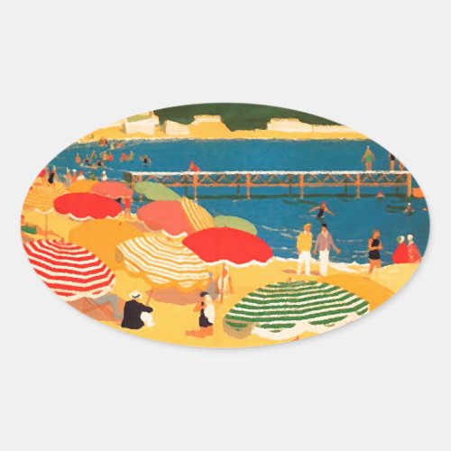 Vintage French Riviera Beach Oval Sticker