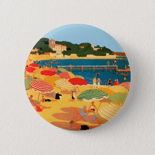 Vintage French Riviera Beach Pinback Button