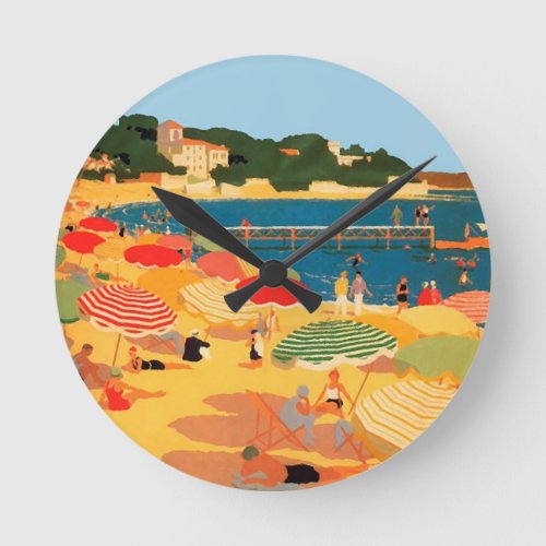 Vintage French Riviera Beach Round Clock