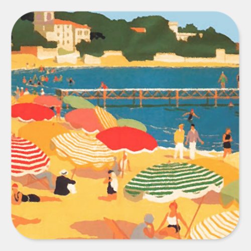 Vintage French Riviera Beach Square Sticker