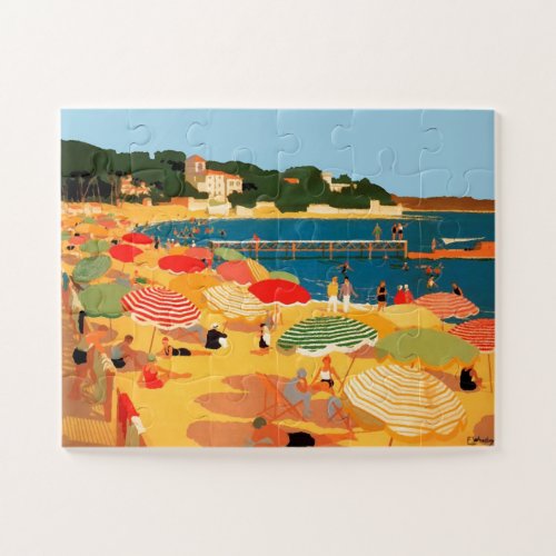 Vintage French Riviera Beach Travel Illustration Jigsaw Puzzle