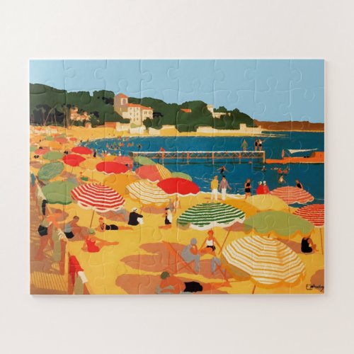 Vintage French Riviera Beach Travel Illustration Jigsaw Puzzle