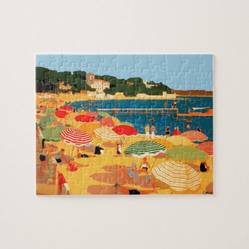 Vintage French Riviera Beach Travel Illustration Jigsaw Puzzle