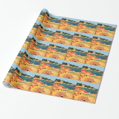Vintage French Riviera Beach Wrapping Paper