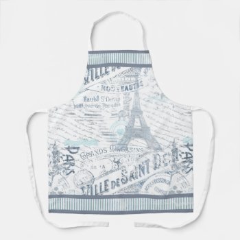 Vintage French Romance Collage Blue Id226 Apron by arrayforaccessories at Zazzle