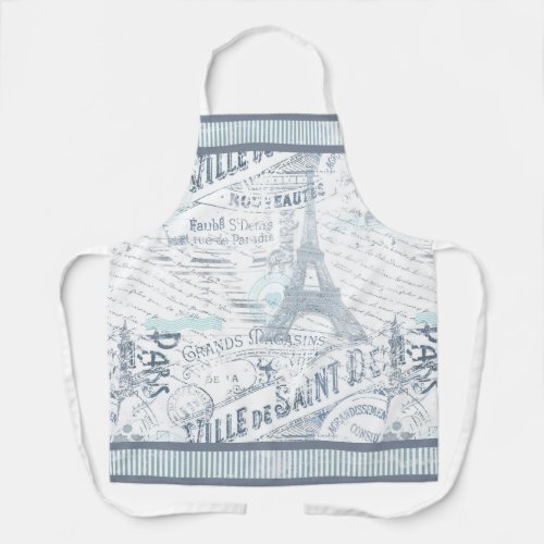 Vintage French Romance Collage Blue ID226 Apron