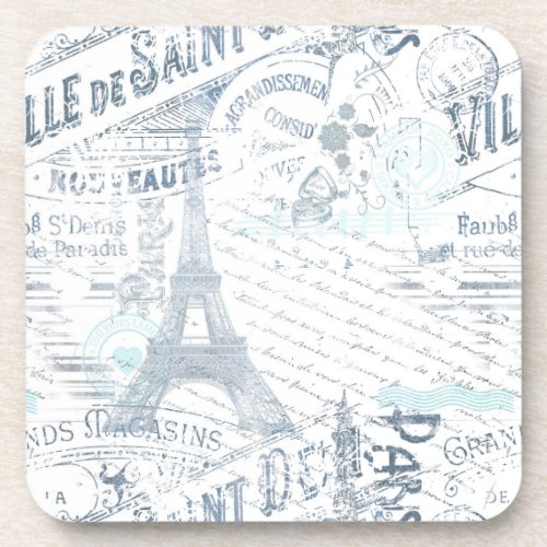 Vintage French Romance Collage Blue ID226 Beverage Coaster