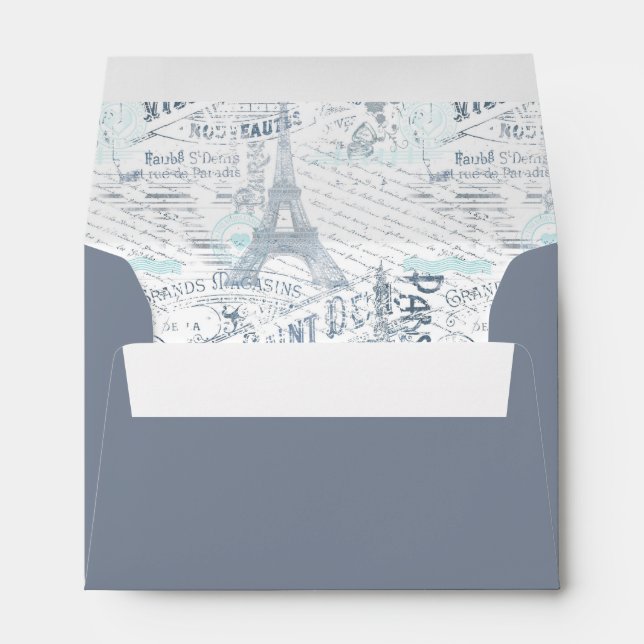 Vintage French Romance Collage Blue ID226 Envelope (Back (Bottom))