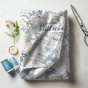 Vintage French Romance Collage Blue ID226 Fabric