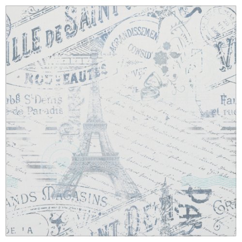 Vintage French Romance Collage Blue ID226 Fabric