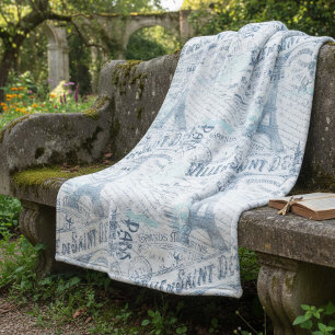 Vintage French Romance Collage Blue ID226 Fleece Blanket