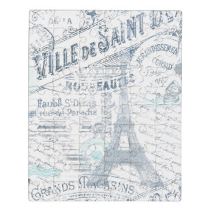 Vintage French Romance Collage Blue ID226 Jigsaw Puzzle