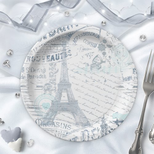 Vintage French Romance Collage Blue ID226 Paper Plates