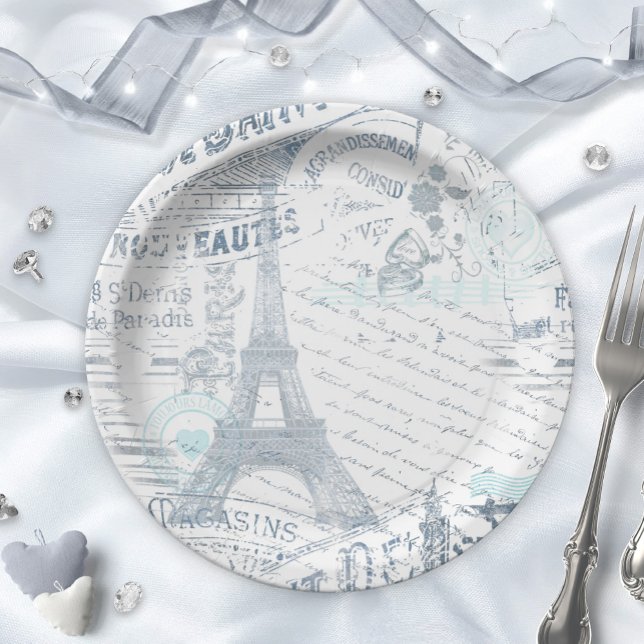 Vintage French Romance Collage Blue ID226 Paper Plates (Creator Uploaded)