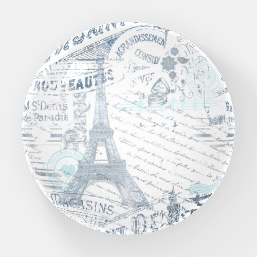 Vintage French Romance Collage Blue ID226 Paperweight
